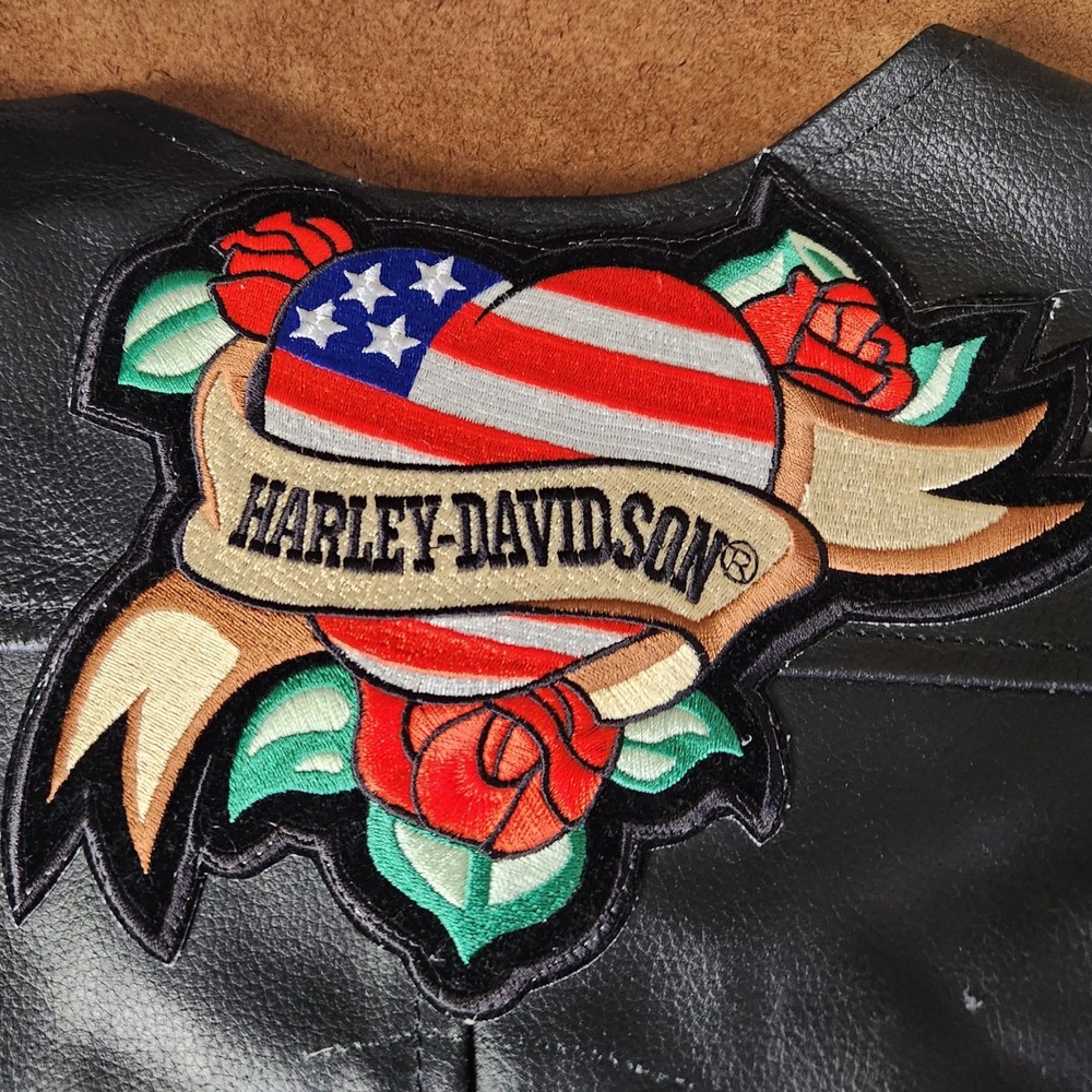 Interstate Leather Womens Motorcycle Biker Vest Patches USA Flag Harley Davidson - Picture 8 of 16